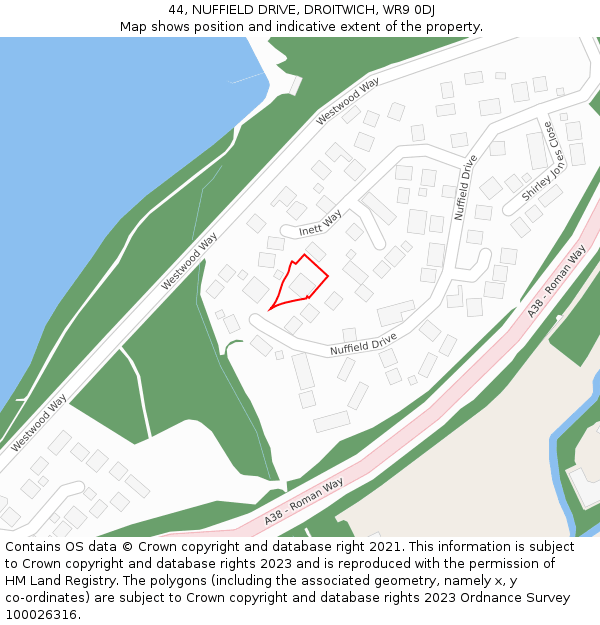 44, NUFFIELD DRIVE, DROITWICH, WR9 0DJ: Location map and indicative extent of plot