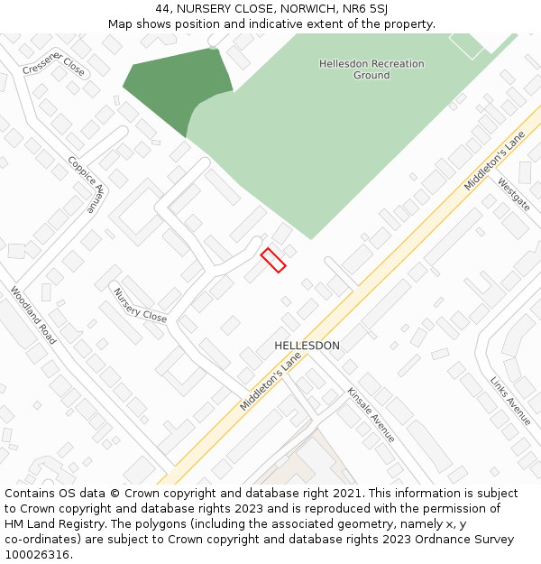 44, NURSERY CLOSE, NORWICH, NR6 5SJ: Location map and indicative extent of plot