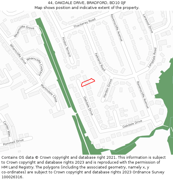 44, OAKDALE DRIVE, BRADFORD, BD10 0JF: Location map and indicative extent of plot