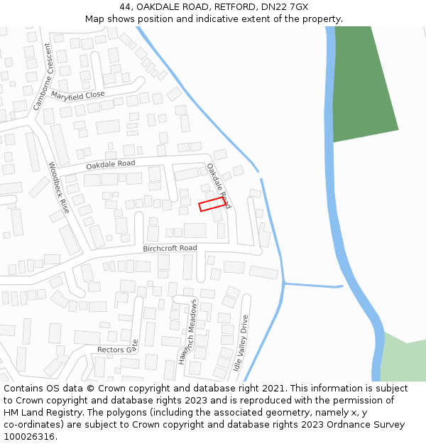 44, OAKDALE ROAD, RETFORD, DN22 7GX: Location map and indicative extent of plot