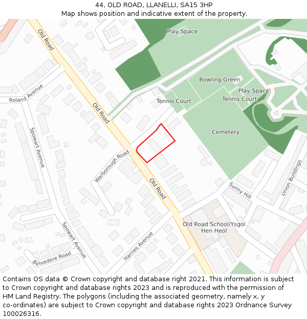 44, OLD ROAD, LLANELLI, SA15 3HP: Location map and indicative extent of plot