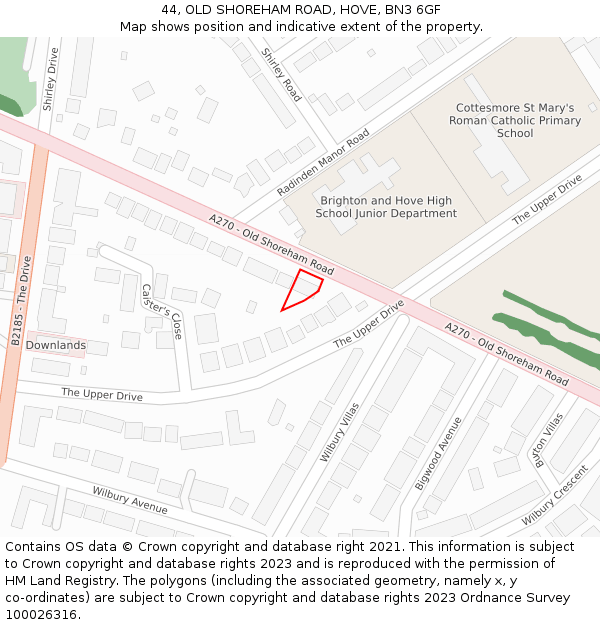44, OLD SHOREHAM ROAD, HOVE, BN3 6GF: Location map and indicative extent of plot