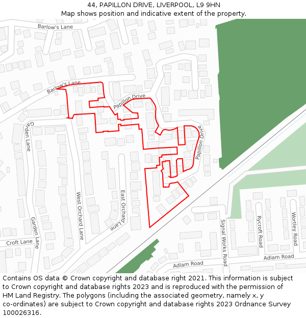 44, PAPILLON DRIVE, LIVERPOOL, L9 9HN: Location map and indicative extent of plot