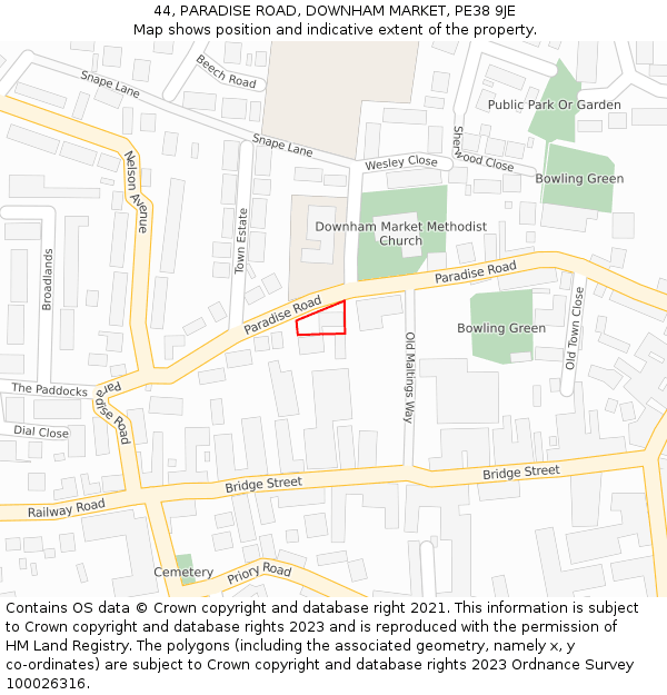 44, PARADISE ROAD, DOWNHAM MARKET, PE38 9JE: Location map and indicative extent of plot