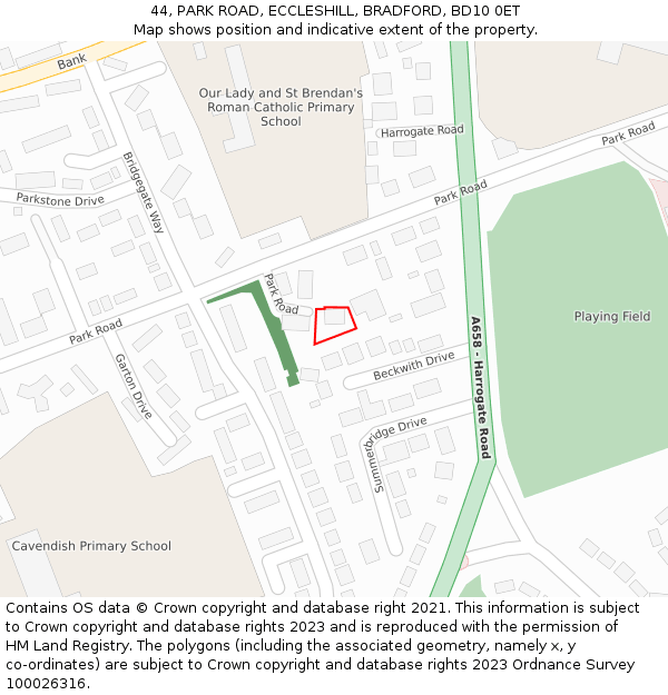 44, PARK ROAD, ECCLESHILL, BRADFORD, BD10 0ET: Location map and indicative extent of plot