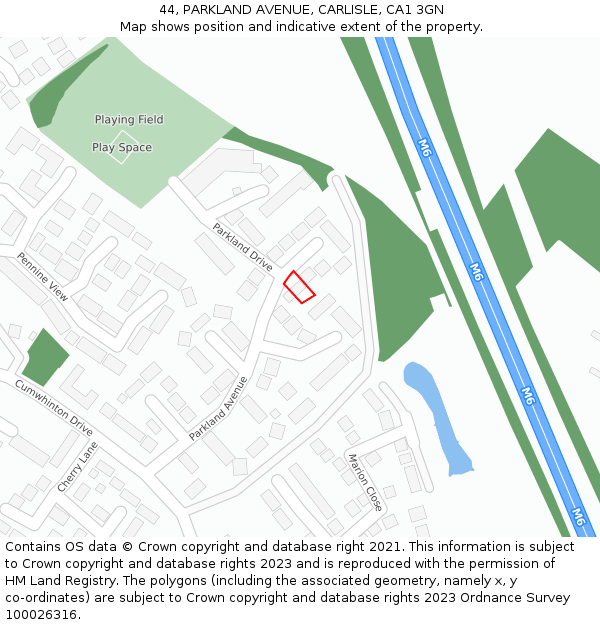 44, PARKLAND AVENUE, CARLISLE, CA1 3GN: Location map and indicative extent of plot