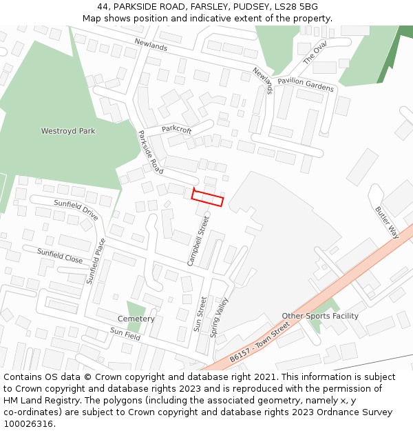 44, PARKSIDE ROAD, FARSLEY, PUDSEY, LS28 5BG: Location map and indicative extent of plot