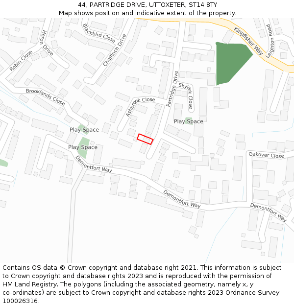 44, PARTRIDGE DRIVE, UTTOXETER, ST14 8TY: Location map and indicative extent of plot