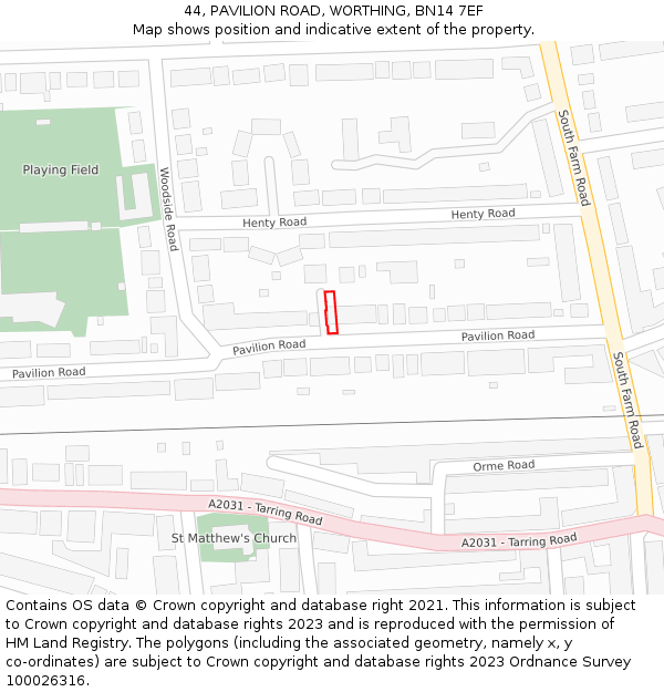 44, PAVILION ROAD, WORTHING, BN14 7EF: Location map and indicative extent of plot