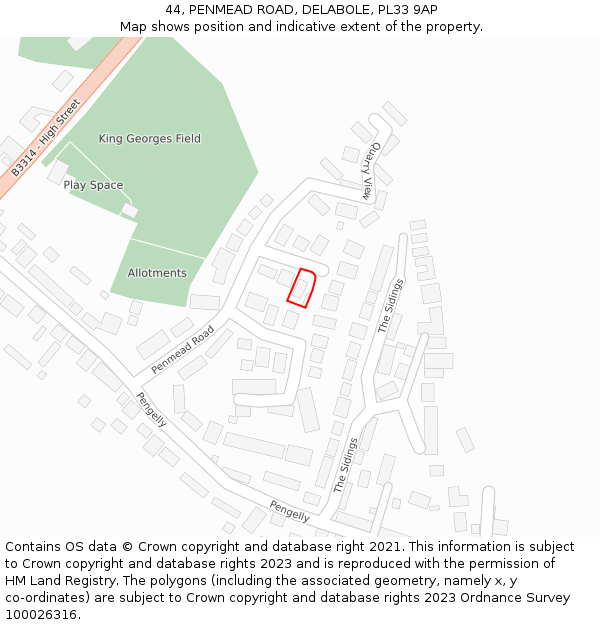 44, PENMEAD ROAD, DELABOLE, PL33 9AP: Location map and indicative extent of plot