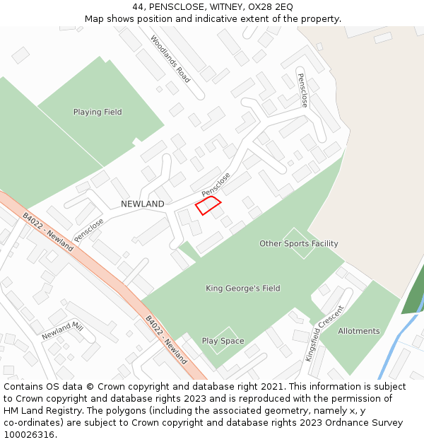 44, PENSCLOSE, WITNEY, OX28 2EQ: Location map and indicative extent of plot