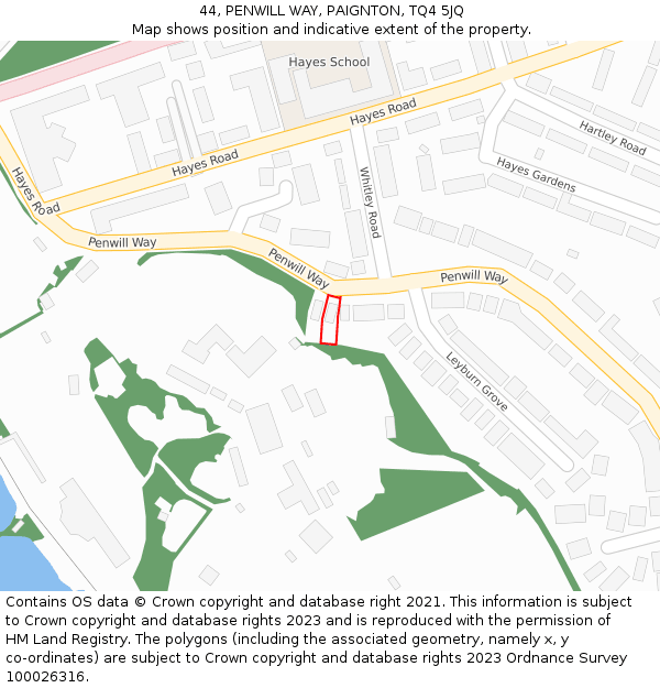 44, PENWILL WAY, PAIGNTON, TQ4 5JQ: Location map and indicative extent of plot