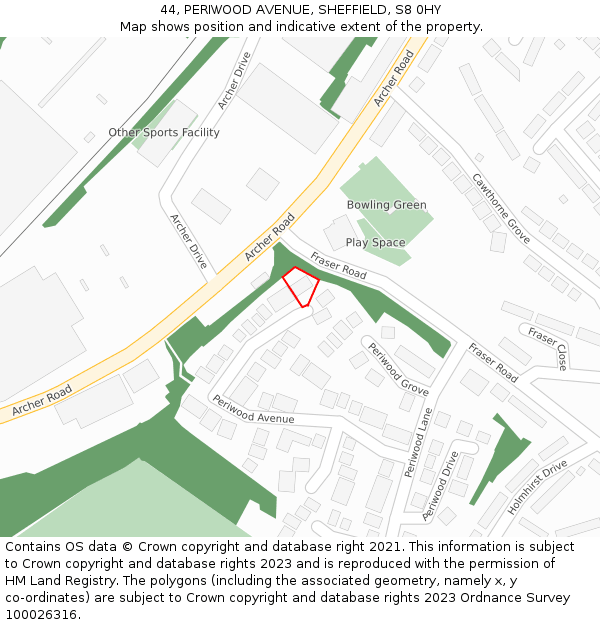 44, PERIWOOD AVENUE, SHEFFIELD, S8 0HY: Location map and indicative extent of plot