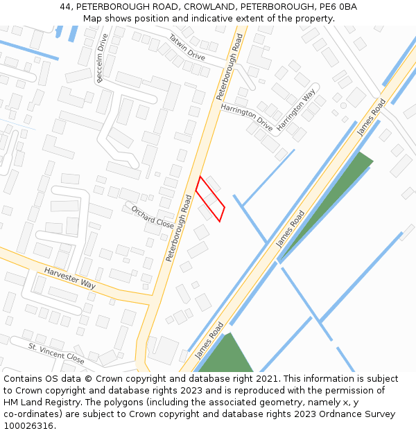 44, PETERBOROUGH ROAD, CROWLAND, PETERBOROUGH, PE6 0BA: Location map and indicative extent of plot