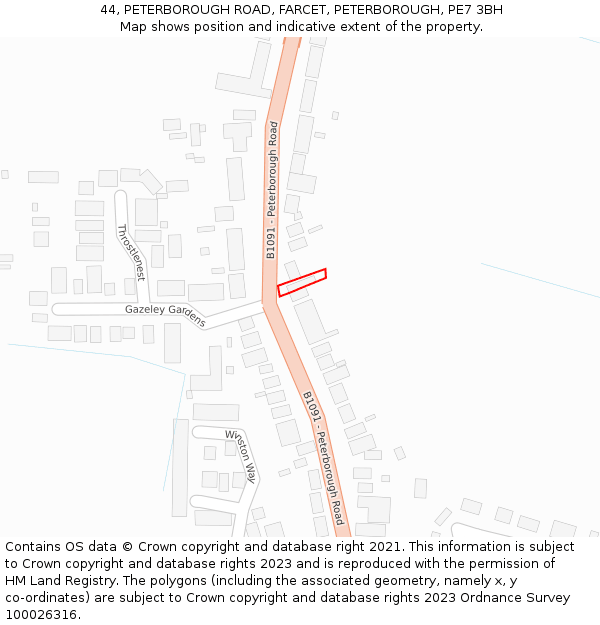 44, PETERBOROUGH ROAD, FARCET, PETERBOROUGH, PE7 3BH: Location map and indicative extent of plot