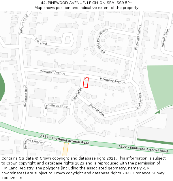 44, PINEWOOD AVENUE, LEIGH-ON-SEA, SS9 5PH: Location map and indicative extent of plot