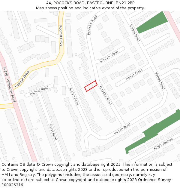 44, POCOCKS ROAD, EASTBOURNE, BN21 2RP: Location map and indicative extent of plot