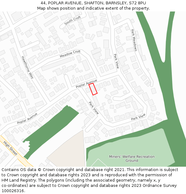 44, POPLAR AVENUE, SHAFTON, BARNSLEY, S72 8PU: Location map and indicative extent of plot