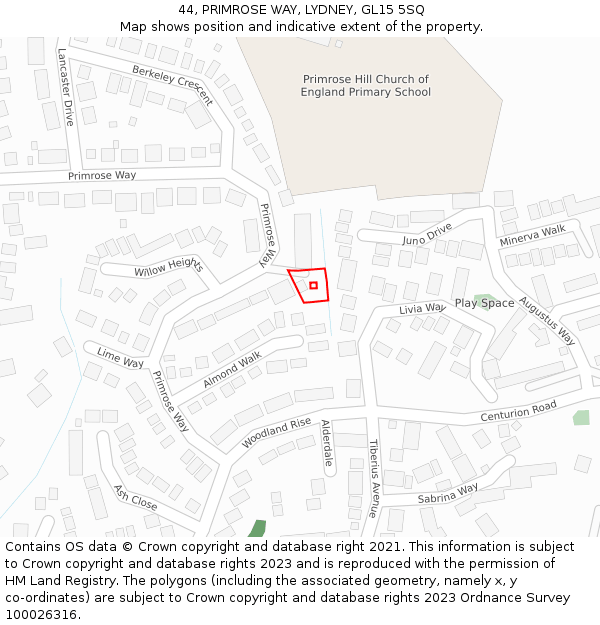 44, PRIMROSE WAY, LYDNEY, GL15 5SQ: Location map and indicative extent of plot