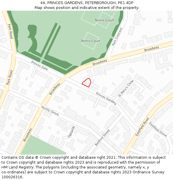 44, PRINCES GARDENS, PETERBOROUGH, PE1 4DP: Location map and indicative extent of plot