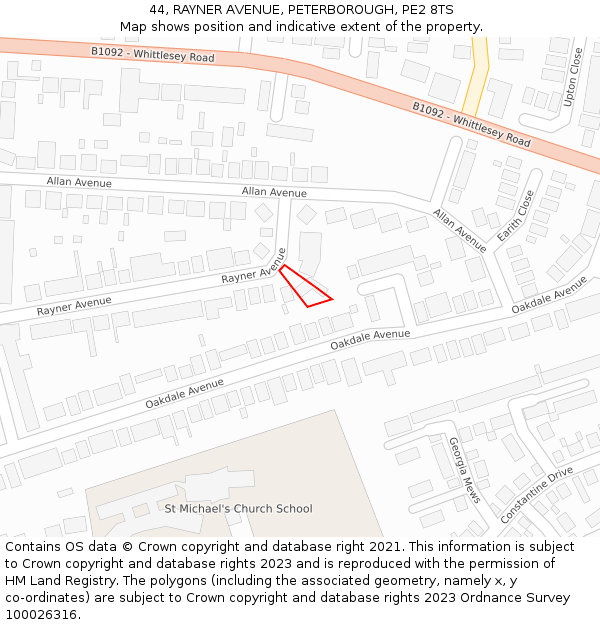 44, RAYNER AVENUE, PETERBOROUGH, PE2 8TS: Location map and indicative extent of plot