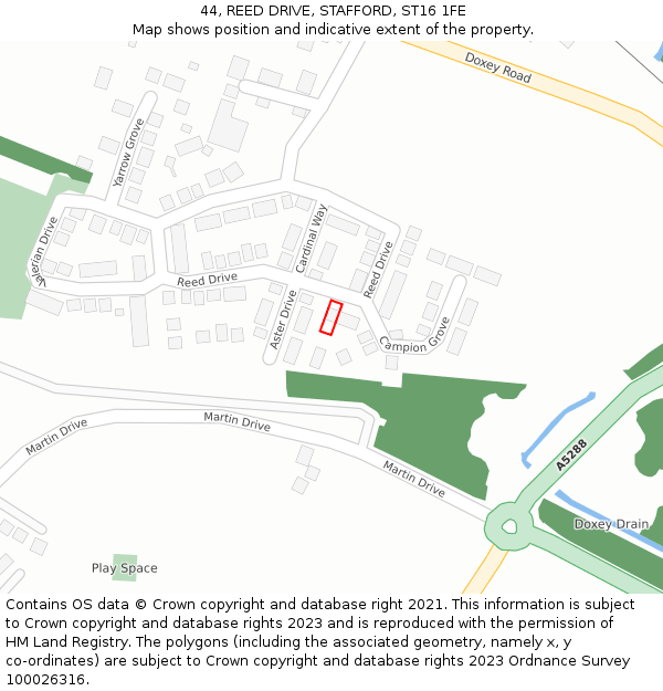 44, REED DRIVE, STAFFORD, ST16 1FE: Location map and indicative extent of plot