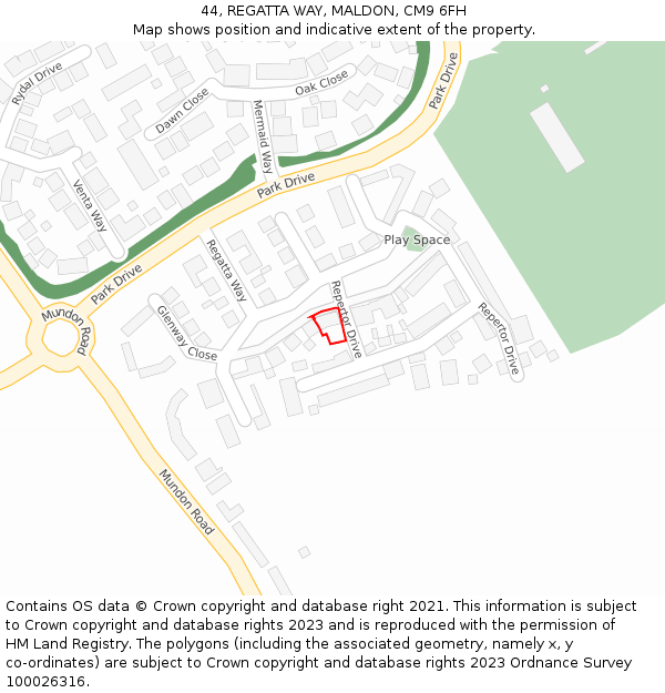 44, REGATTA WAY, MALDON, CM9 6FH: Location map and indicative extent of plot