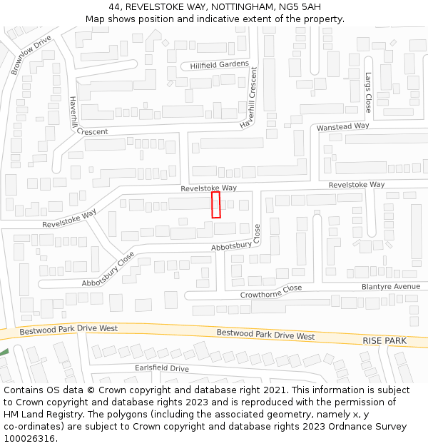44, REVELSTOKE WAY, NOTTINGHAM, NG5 5AH: Location map and indicative extent of plot