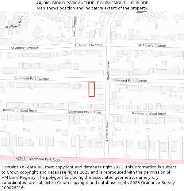 44, RICHMOND PARK AVENUE, BOURNEMOUTH, BH8 9DP: Location map and indicative extent of plot