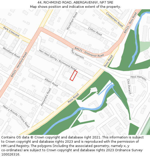 44, RICHMOND ROAD, ABERGAVENNY, NP7 5RE: Location map and indicative extent of plot