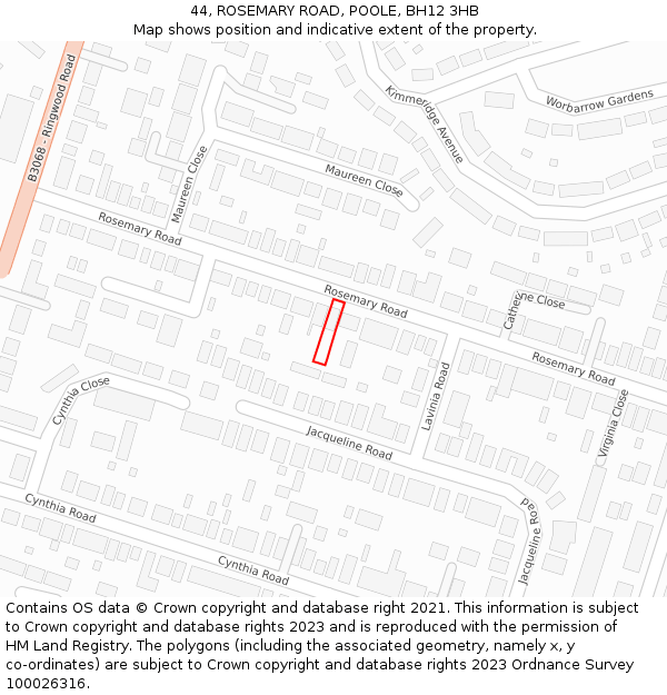 44, ROSEMARY ROAD, POOLE, BH12 3HB: Location map and indicative extent of plot