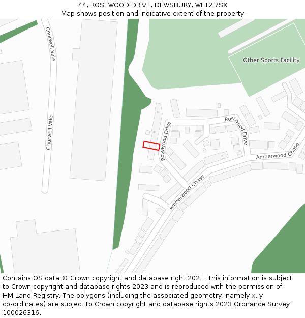 44, ROSEWOOD DRIVE, DEWSBURY, WF12 7SX: Location map and indicative extent of plot