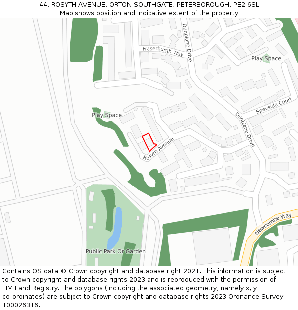 44, ROSYTH AVENUE, ORTON SOUTHGATE, PETERBOROUGH, PE2 6SL: Location map and indicative extent of plot