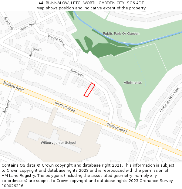 44, RUNNALOW, LETCHWORTH GARDEN CITY, SG6 4DT: Location map and indicative extent of plot