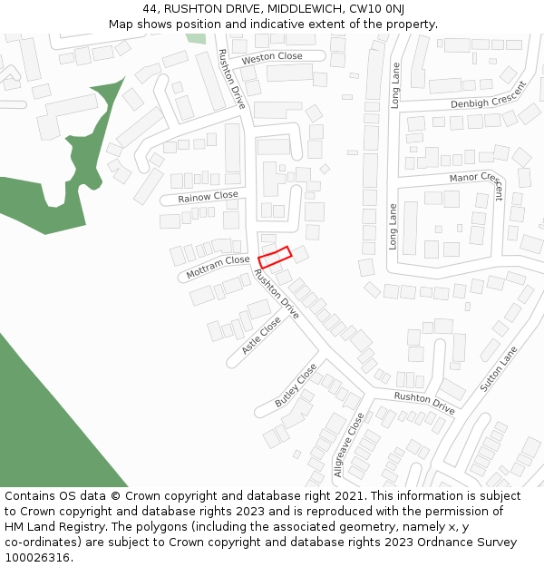 44, RUSHTON DRIVE, MIDDLEWICH, CW10 0NJ: Location map and indicative extent of plot