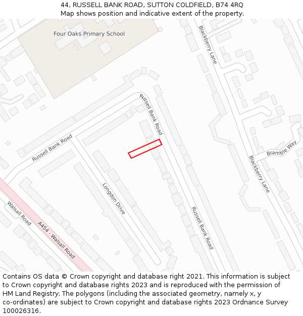 44, RUSSELL BANK ROAD, SUTTON COLDFIELD, B74 4RQ: Location map and indicative extent of plot
