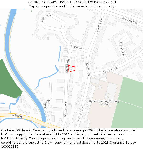 44, SALTINGS WAY, UPPER BEEDING, STEYNING, BN44 3JH: Location map and indicative extent of plot
