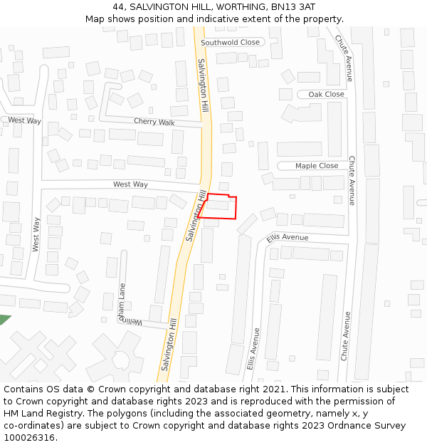 44, SALVINGTON HILL, WORTHING, BN13 3AT: Location map and indicative extent of plot