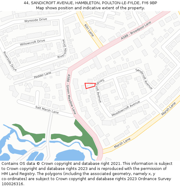 44, SANDICROFT AVENUE, HAMBLETON, POULTON-LE-FYLDE, FY6 9BP: Location map and indicative extent of plot