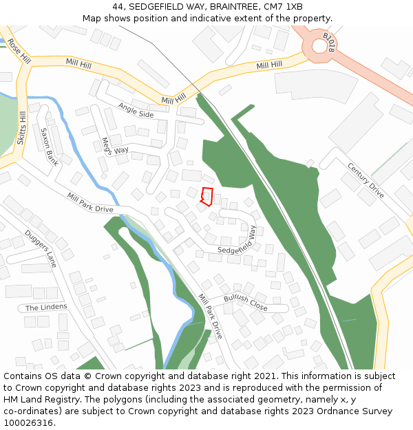 44, SEDGEFIELD WAY, BRAINTREE, CM7 1XB: Location map and indicative extent of plot