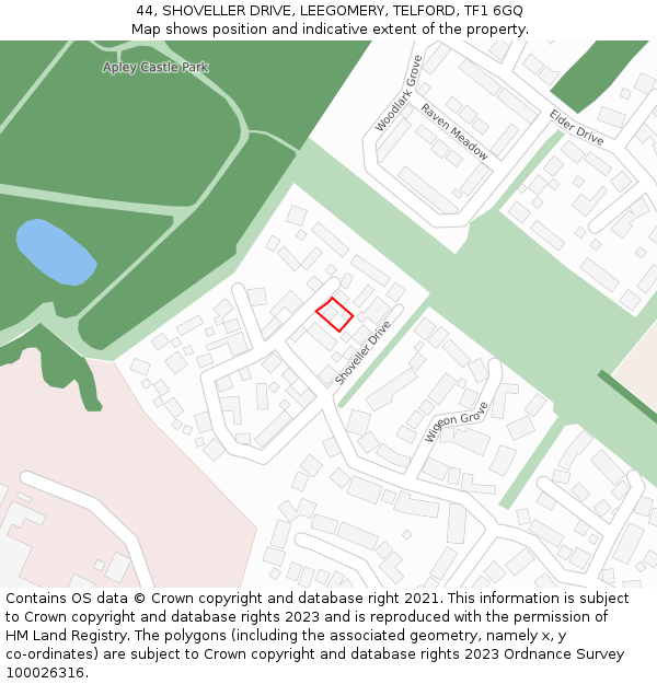 44, SHOVELLER DRIVE, LEEGOMERY, TELFORD, TF1 6GQ: Location map and indicative extent of plot