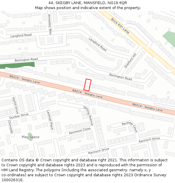 44, SKEGBY LANE, MANSFIELD, NG19 6QR: Location map and indicative extent of plot