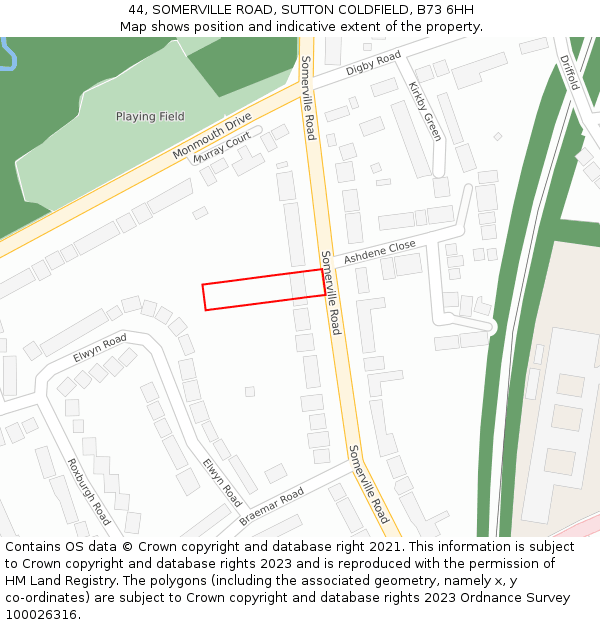 44, SOMERVILLE ROAD, SUTTON COLDFIELD, B73 6HH: Location map and indicative extent of plot