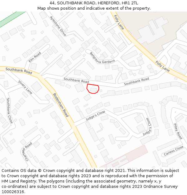 44, SOUTHBANK ROAD, HEREFORD, HR1 2TL: Location map and indicative extent of plot
