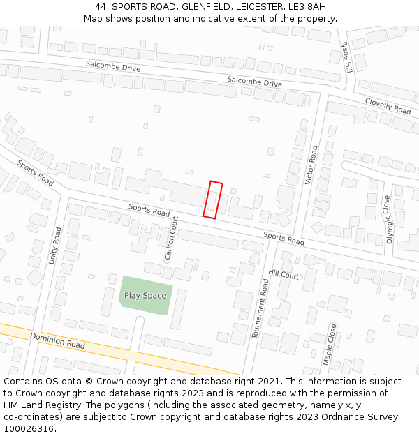 44, SPORTS ROAD, GLENFIELD, LEICESTER, LE3 8AH: Location map and indicative extent of plot