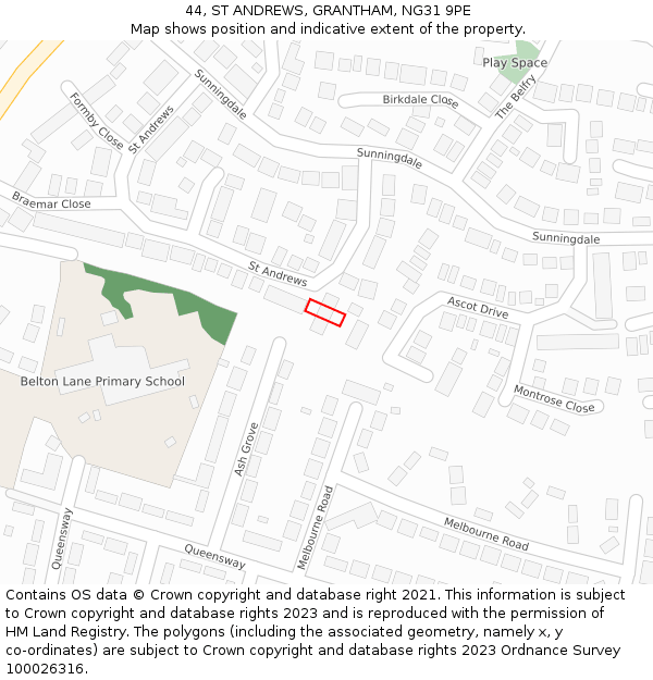 44, ST ANDREWS, GRANTHAM, NG31 9PE: Location map and indicative extent of plot