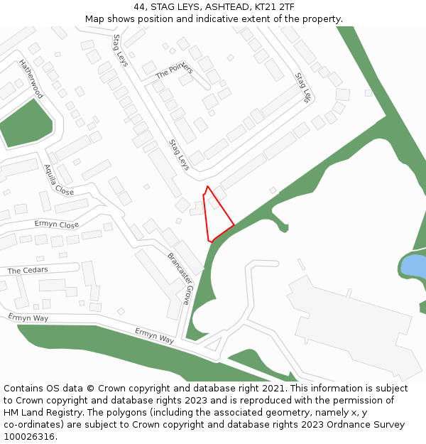 44, STAG LEYS, ASHTEAD, KT21 2TF: Location map and indicative extent of plot