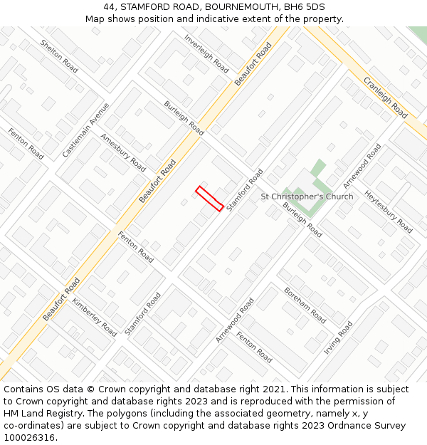 44, STAMFORD ROAD, BOURNEMOUTH, BH6 5DS: Location map and indicative extent of plot