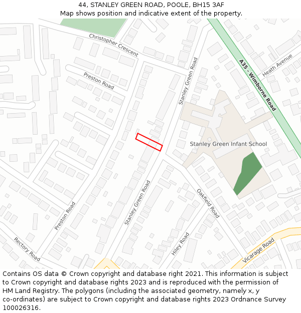 44, STANLEY GREEN ROAD, POOLE, BH15 3AF: Location map and indicative extent of plot