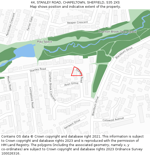 44, STANLEY ROAD, CHAPELTOWN, SHEFFIELD, S35 2XS: Location map and indicative extent of plot